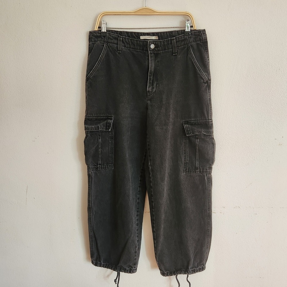 Levis 94 High Rise Baggy Cargo Jeans 30 Black Denim Gorpcore Grunge Skatercore